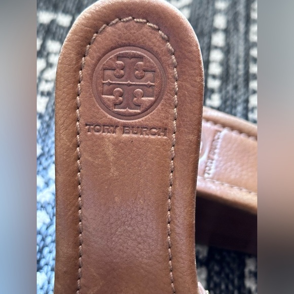 Tory Burch Leather Shoes Wedge Mule Sandals Patti Tan Wooden Platform Heels  8.5 - Picture 6 of 12